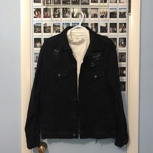 H&M black ripped jean jacket